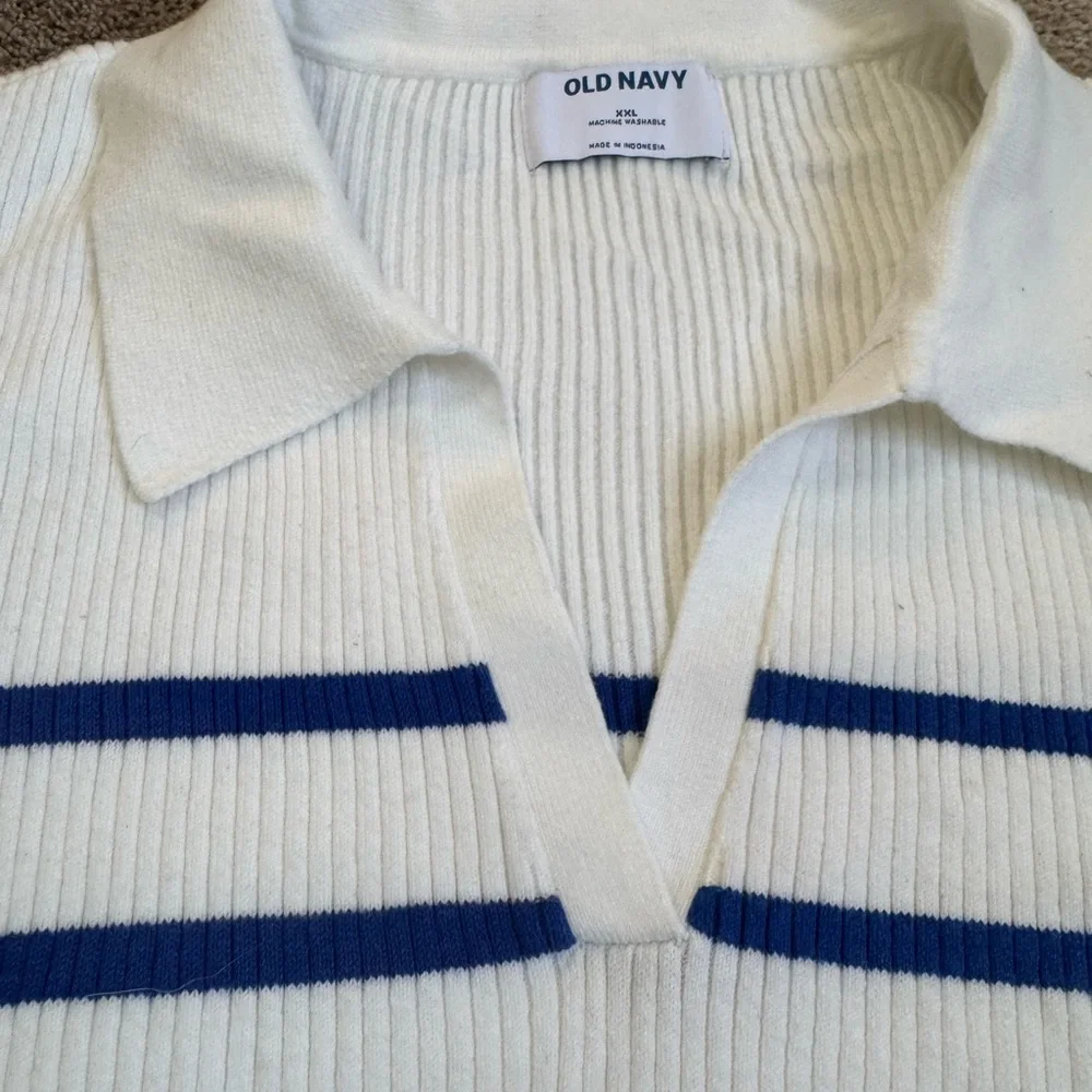 Old Navy Blue & White Striped Ribbed Sleeveless Knit Top XXL NWT - Picture 2 of 8